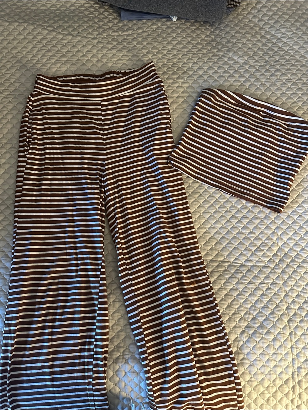 Amazon Brown and White Striped Wide Leg Pants